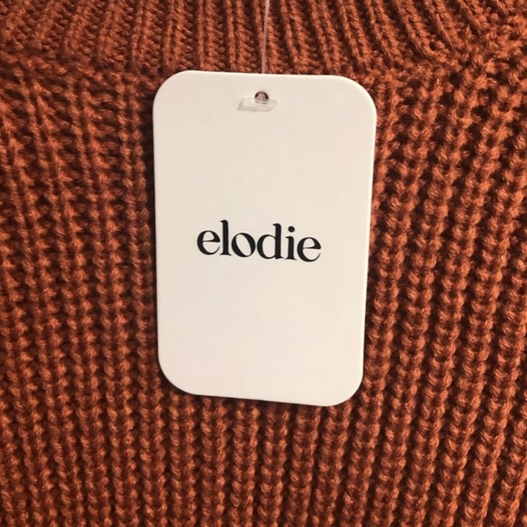 Elodie Rust Acrylic Cropped Crew Neck Ribbed Sweater NWT - Picture 2 of 5